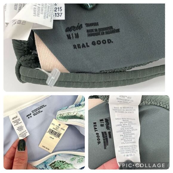 Aerie Ribbed Wrap Triangle High Waisted Full Coverage Bikini Set Green Medium - Picture 8 of 8